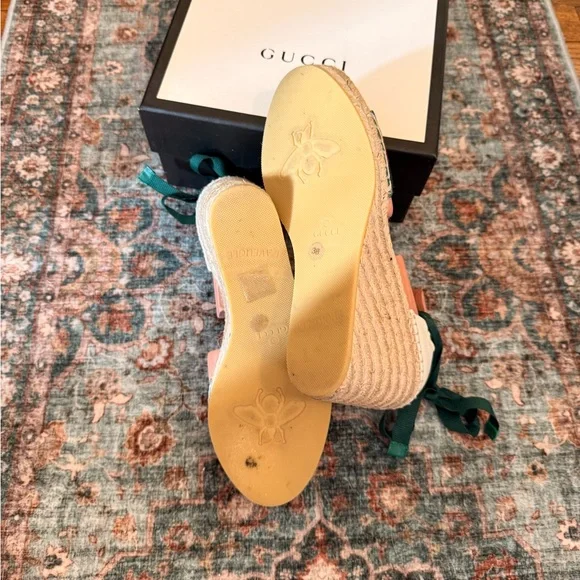GUCCI Sherry Web Stripe Espadrille Wedges | Ankle Wrap | EU 38 (US 7.5–8) - Picture 8 of 9